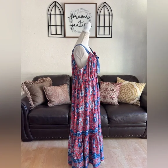 Natural Life Isabella Maxi Dress In Red Blue Floral Size XL Boho - Picture 15 of 15